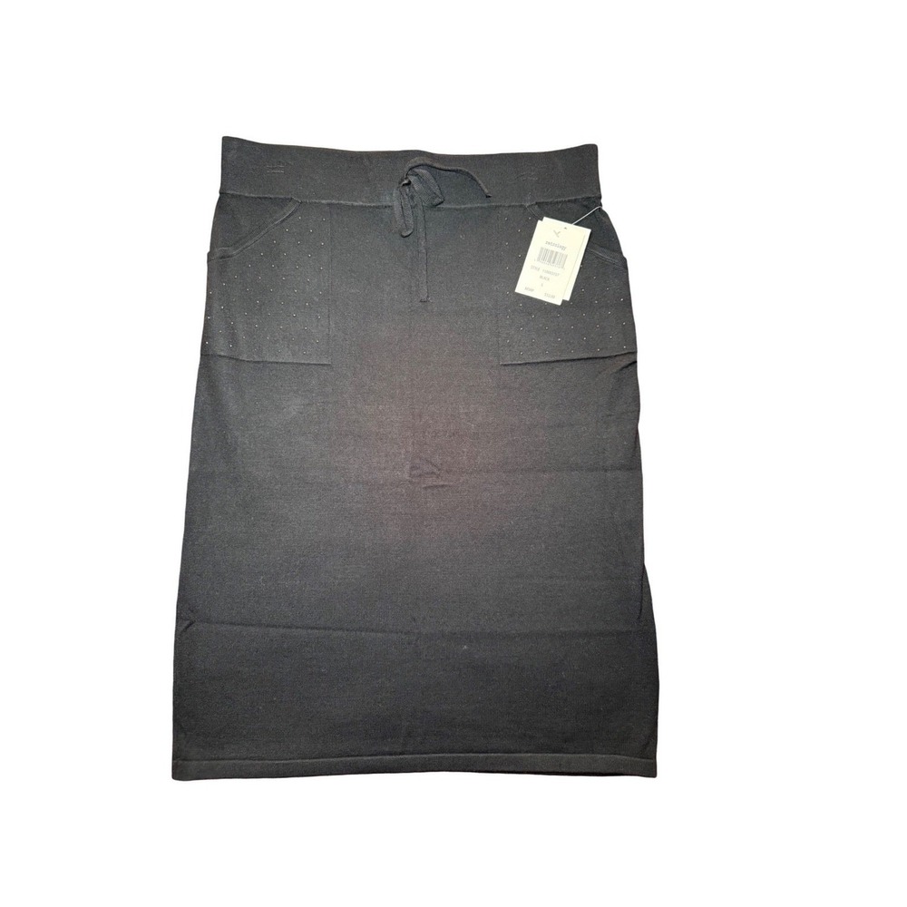 Retrology Midi Skirt Black Women's Large Rhinestone Pockets NWT